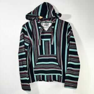 Original Senior Lopez Mexican Pullover Hoodie Baja Drug Rug Hippie Poncho Sz M